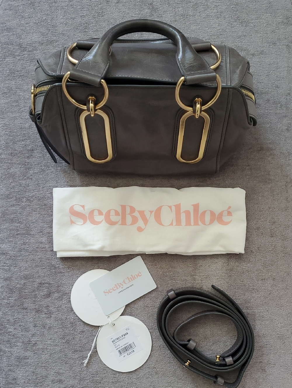 EUC See By Chloe Leather Satchel In Gray With Gold Hardware - Picture 3 of 16